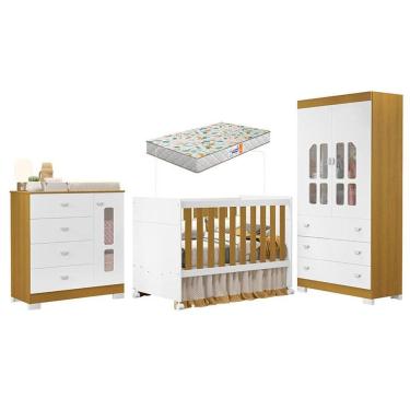 Imagem de Quarto de Bebê New Katatau Branco Acetinado Savana com Colchão Gazin- Reller