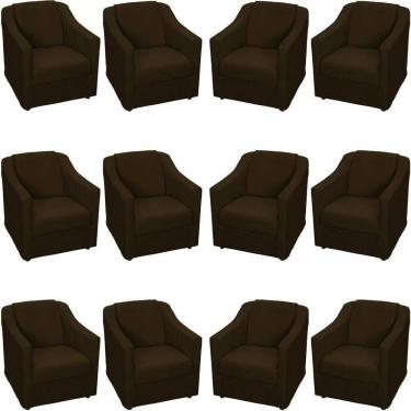 Imagem de Kit 12 Poltronas Mila Pé De Plástico Cromado - Marrom Suede