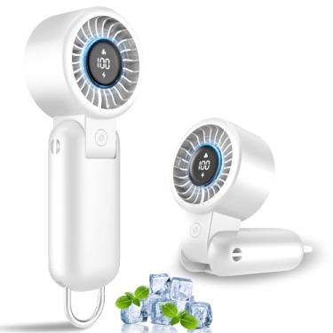 Imagem de Ventilador portátil portátil - Mini ventilador portátil alimentado por bateria pessoal recarregável com visor de energia, vento de 5 velocidades, dobrável, design de ventiladores de bolso para viagens