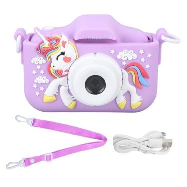 Imagem de Câmera infantil Câmera fofa lente dupla foco automático fotografia gravação de vídeo games music camera digital brinquedo para crianças meninos meninas (Roxo)