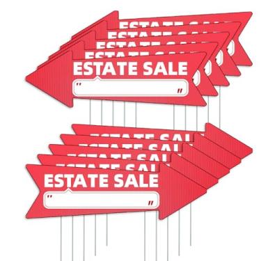 Imagem de 10 peças de sinalização de jardim seta vermelha com estacas - 40,6 x 12,7 cm dupla face, para venda sinal de imóveis, sinal de seta de direção de vendas imobiliárias, à prova de intempéries