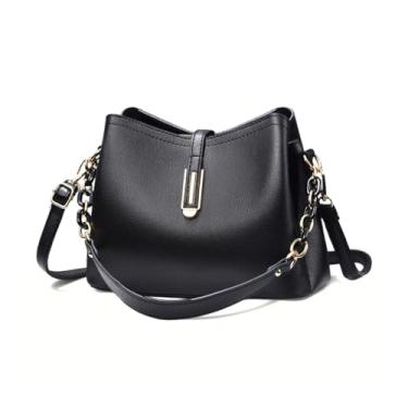 Imagem de Bolsa Feminina Couro Plutônio Bolsa de Ombro Mão Transversal para Uso Diário Luxo Bolsa de Mão Multicamadas Tamanho Médio Moderna (Preto)