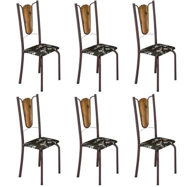 Imagem de Kit 6 Cadeiras Tubulares Júlia Soma Móveis Cacau/preto Floral