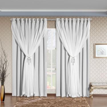 Imagem de Cortina Arezzo 2,00M X 1,70M Varão Simples Tecido Blackout Com Voal Clássica Janela - Gelo