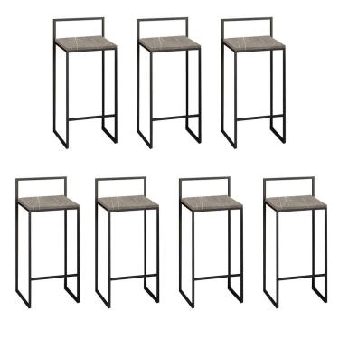 Imagem de Kit 07 Banquetas Alta Com Encosto Lyno Industrial Balcão Bistrô Ferro Preto - Amey Decor
