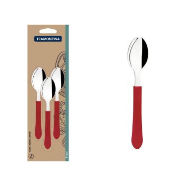 Imagem de Conjunto De Colheres Para Chá Leme Com Lâminas Em Aço Inox E Cabo Vermelho 3 Peças