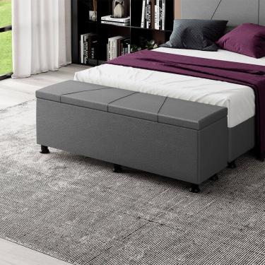 Imagem de Baú Sapateira Estofada Casal Queen Size 160 Cm Júpiter Corino Skybox Cinza