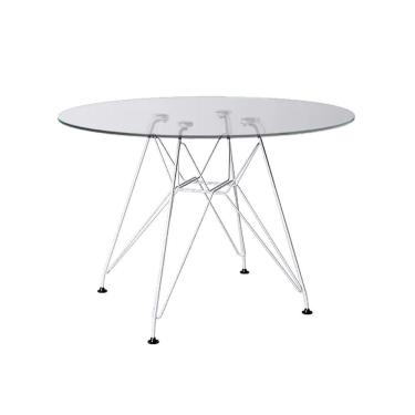 Imagem de Mesa Eiffel Redonda 110Cm Tampo De Vidro Com Base De Ferro Branco