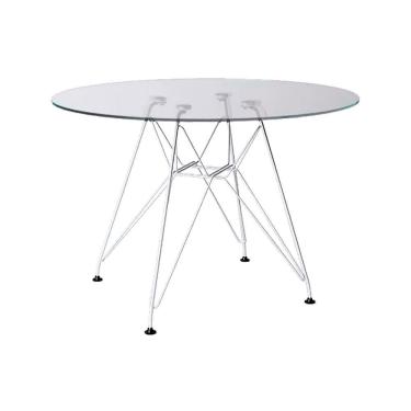 Imagem de Mesa Eames Ferro Branco Tampo Redondo Vidro 90Cm