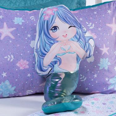 Imagem de Almofada Infantil Boneca Avulsa Sereia Verde Tiffany Cauda Furtacor C- Enchimento Silicone