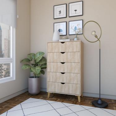 Imagem de Cômoda Ipanema Alta 5 Gavetas Em Mdp E Pintura Bp Fosca Amadeirado
