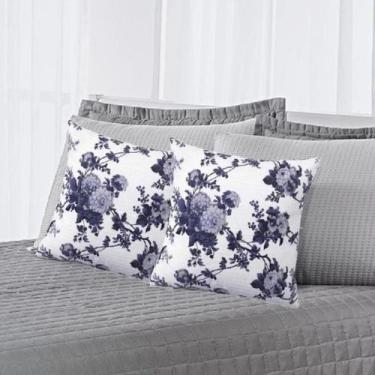 Imagem de Kit 10 Capa Almofada Piquet Floral Azul 45X45 Zíper - Confeccoes Elba