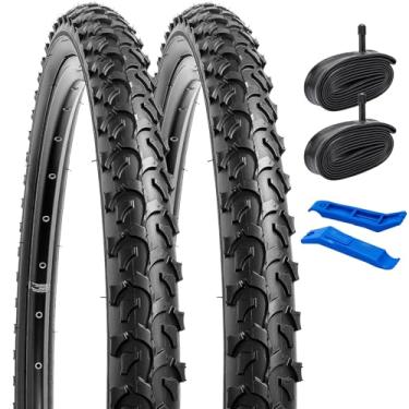 Imagem de YUNSCM 2 peças de pneus de bicicleta de 66 cm 26 x 2,10/54-559 e 66 cm válvula Schrader compatível com 26 x 1,95 26 x 2,0 26 x 2,10 26 x 2,10 26 x 2,125 pneus e tubos de bicicleta (Y-1063)