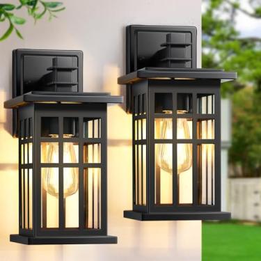 Imagem de YSN Pacote Com 2 Luminárias De Parede Para Áreas Externas, Pretas Arandelas À Prova D'Água, Suporte Luminárias, Varanda, Garagem