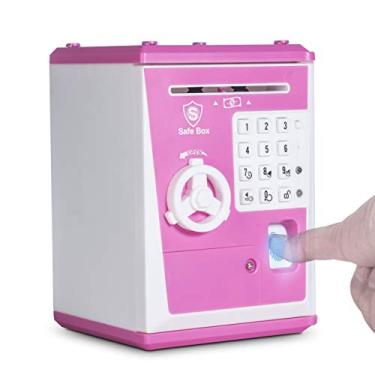 Imagem de LIKE Cofre De Brinquedo, Cofrinho Eletrônico, Com Leitor Impressão Digital Para Guardar Moedas, Ótimo Presente Crianças (Rosa/Branco)