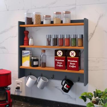 Imagem de Armário Amélia Suspenso Suporte Xícaras Nicho Organizadora Decoração Cozinha Acessório cantinho de café - Loja Inova BR (Cinza/Cinam.)