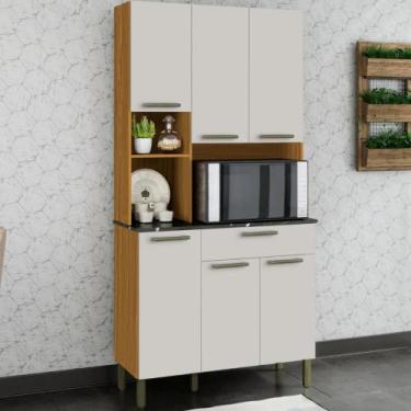 Imagem de Kit Armário Cozinha Compacta Tannat 6 Portas e 1 Gaveta - Faura, Amend