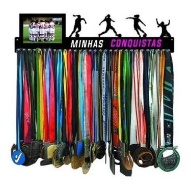 Imagem de Porta Medalha Futebol Fem Porta Retrato P/ Até 100 Medalhas - QUADRO D