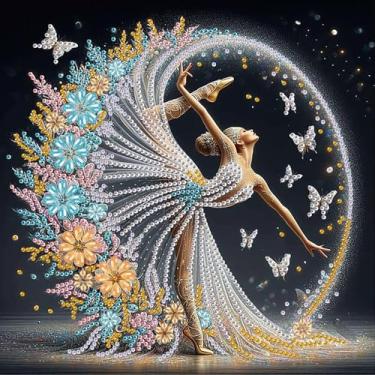 Imagem de TDFERAN Pinturas de diamante 76 x 76 cm, bailarina, dançarina, sonho, balé, meninas, kits de arte de diamante, pintura de diamante para itens de decoração de casa, flores sob a saia, broca completa