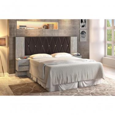 Imagem de Cabeceira para Cama Box Regulável Oliveira Casal Queen King MDP Bege Marrom com Botões Casa H