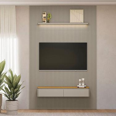 Imagem de Painel para TV Até 75 Polegadas 2 Portas 1 Prateleira Ripado Tauri/Gris Fosco 810010302 - Linea Brasil