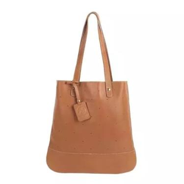 Imagem de Bolsa de Couro Legítimo Feminina Flávia – Modelo Saco Compacta e Elegante, Leve, Resistente e Sofisticada – Ideal para Uso Diário, Trabalho, Passeios e Presentes (Caramelo)