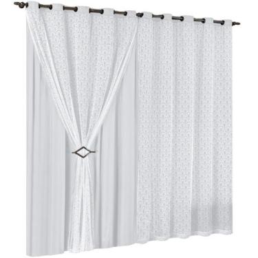 Imagem de Cortina Valência Com Presilha 3 Metros Renda E Malha Gel - Casa das Co