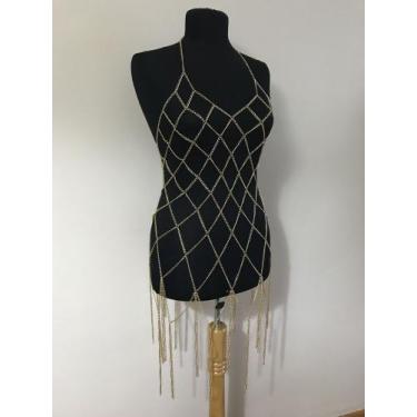Imagem de Bodychain colar corporal Vestido trançado com Franjas - Dondocas.Bijus