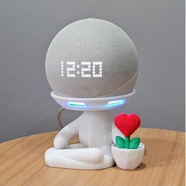 Imagem de Suporte Alexa Echo Dot 4 e Echo Dot 5. Tema Robert Flor Coração entre outros - Presente, decoração criativa, música, som, stand de mesa Amazon