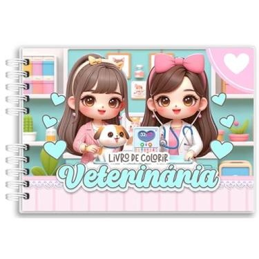 Imagem de Livro De Colorir Veterinária Capa Holográfica 50 Desenhos Folha Grossa Capa Dura Wire-o A5 colorindo com os Veterinários