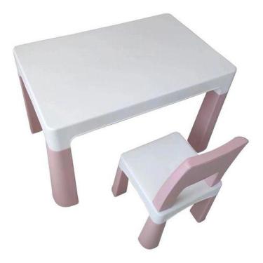Imagem de Mesa Infantil Cadeira Rosa Importway Mesinha Escrivaninha
