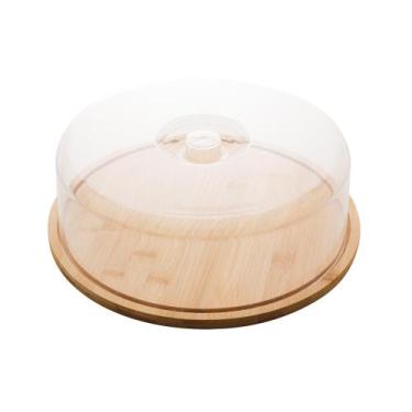 Imagem de Prato Para Bolo De Bambu Com Tampa Plástico 28X9,5Cm Lyor