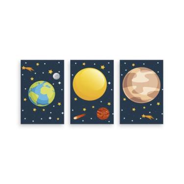 Imagem de Kit 3 Placa Decorativa Quadro Espaço Universo Galáxia Planetas Cometas