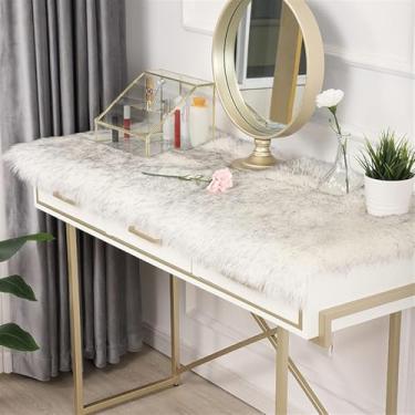 Imagem de Capa De Pele Sintética Fofa E Macia Para Cadeira Sofá Mesa Chão, Tapete De Área De Pele De Carneiro Falso De Pelúcia Para Quarto Sala De Estar Branco Cinza, White Grey, 23.6"x 39.4"/60x100cm