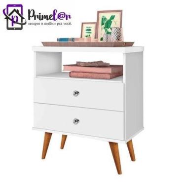 Imagem de Mesa De Cabeceira Criado Retrô Com 2 Gavetas e Nicho Status - LOJAS PR