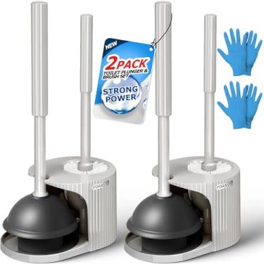 Imagem de FORASTO 2Pack 2 Em 1 Conjunto De Escova De Vaso Sanitário E Desentupidor, Desentupidor De Cabo Estendido, Conjunto De Desentupidor De Escova De Vaso Sanitário, Ferramentas De Limpeza De Banheiro, Co