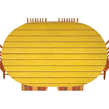 Imagem de Toalha de mesa oval elástica de madeira, estampa de textura de prancha de madeira, para decoração de mesa de jantar de cozinha, piquenique ao ar livre, serve para mesa de 122 x 172 cm
