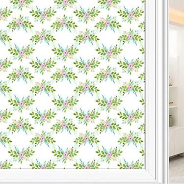 Imagem de Película de janela de privacidade de flores, textura de estilo floral, filme de vidro para sala de estar e escritório em casa, L90 x C 190 cm