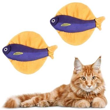 Imagem de Kit 2 Brinquedo Para Gatos Pelúcia Modelo Peixe Com Apito Interativo -