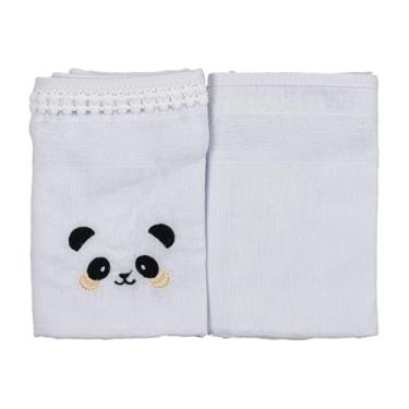 Imagem de Fralda para Bebê Luxo Pinte e Borde Bublim Petit Lisa com Bordado, pompom e Vies - pacote com 2 unidades - Panda Branco