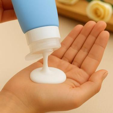 Imagem de Kit Viagem Frasco Pote Porta Shampoo Creme Silicon 4un 90ml - NoBrand