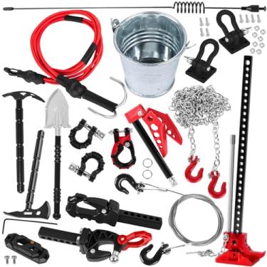 Imagem de BRCatWPark RC Crawler Car Metal Decoration Upgrades Part for 1/10 Trx4 Trx6 SCX10 GEN 7/GEN 8,RC Trailer Chain/Tow Shackle/Receiver/Hook Coupler/Elastic Force Rope/Shovel/Axe/Antennas Set,Red