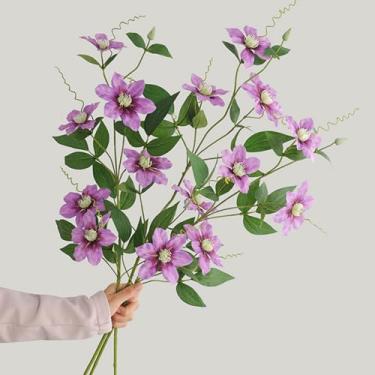 Imagem de Hastes de videira artificial Clematis 78 cm, 4 peças, flores de seda para decoração em casa, festa de casamento, escada, ambientes internos e externos (roxo claro)
