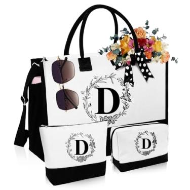 Imagem de esycooying Bolsas de presentes personalizadas para mulheres, sacola de lona inicial de maquiagem, bolsa de praia com monograma para mãe, filha, irmã amigas, professora, presentes de casamento para