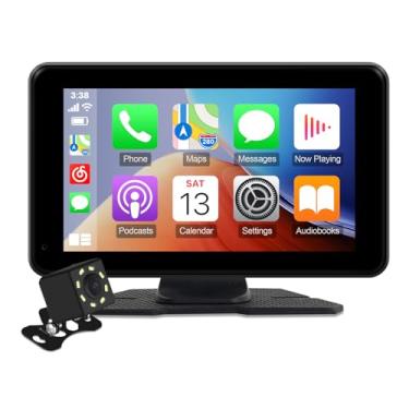 Imagem de Carplay portátil HD de 7 polegadas para carro, estéreo, tela sensível ao toque com Apple Carplay e tablet automotivo Android com câmera de reserva/link espelhado/controle de voz/Bluetooth/GPS para
