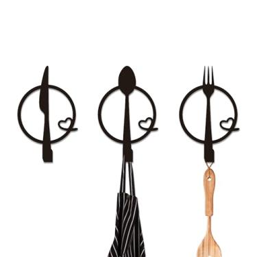 Imagem de Xedatric Gancho de cozinha de três peças para faca, garfo e colher - pendurar na parede de metal, arte de cozinha moderna, gancho prático para casa, presente para mulheres/mãe