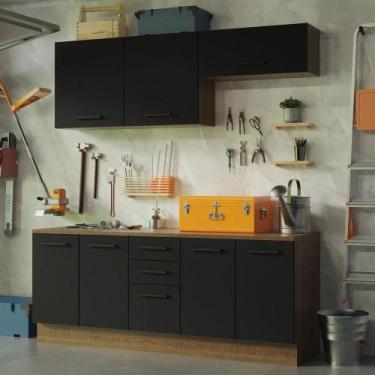 Imagem de Kit 2 Balcões e 2 Armários Aéreos 200cm Rustic/preto - MADESA