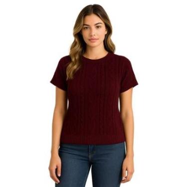 Imagem de Blusa FMF Feminina Tricô Manga Curta Canelada Trama Trançada-Feminino