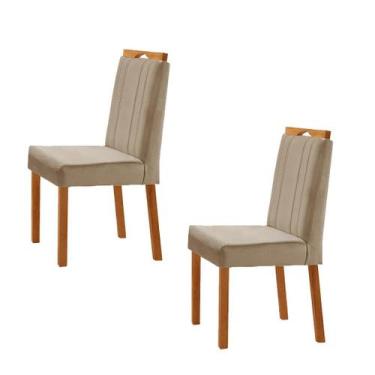 Imagem de Kit 2 Cadeiras Ágata com Puxador Móveis Minas, Veludo Bege