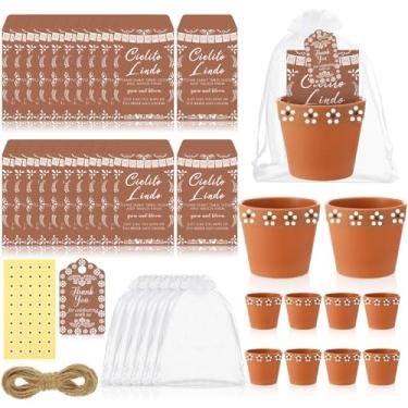 Imagem de Ctosree 50 conjuntos de lembrancinhas de casamento Cielito Lindo para convidados, incluindo pacotes de sementes, cartões de vaso de flores, cordas de cânhamo e sacolas de presente de organza, artigos